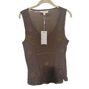 Pretty Angel NWT Tank Top Brown Beaded V Neck Womans L